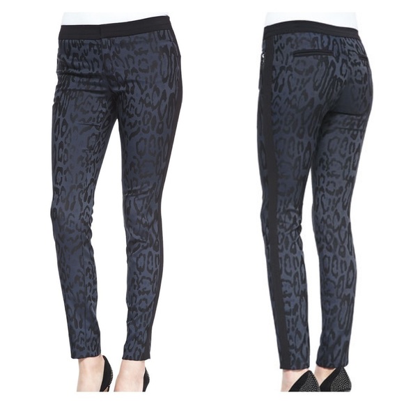 Rebecca Taylor Leopard Print Brocade Pants Navy - Picture 1 of 9